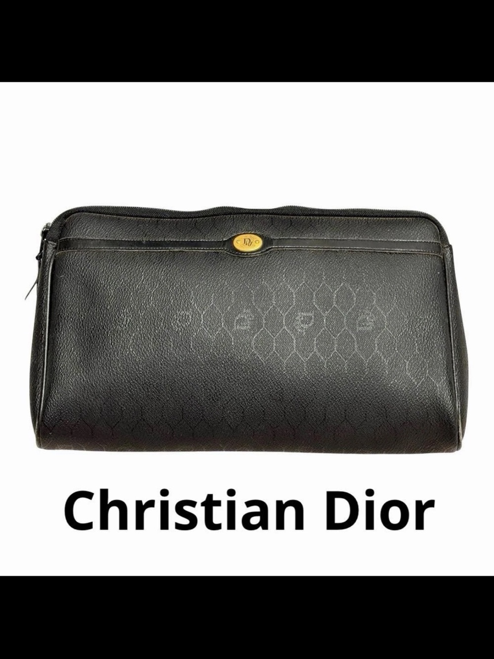 Dior Black Leather Cosmetic Pouch with Gold-Tone Logo